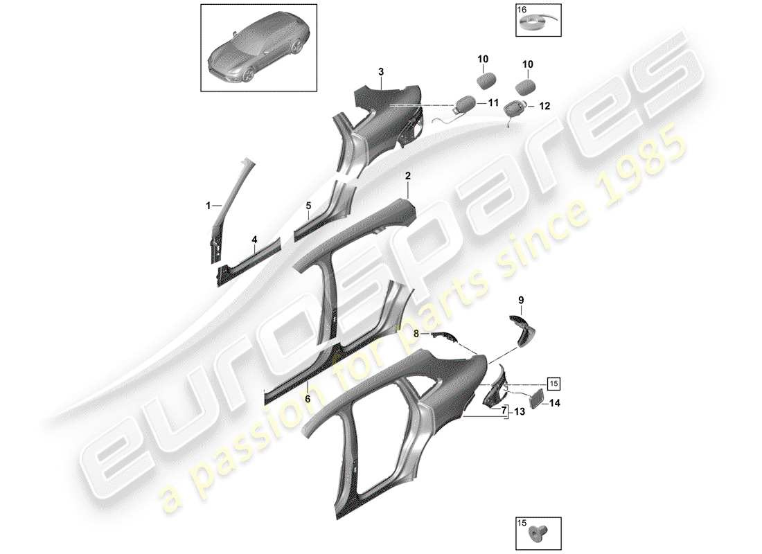 porsche 2017 (panamera 971-1) diagrama de piezas del panel lateral