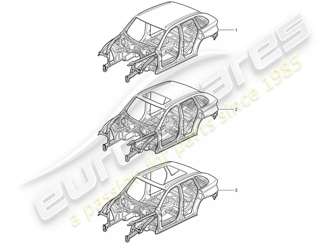 porsche 2008 (cayenne e1 9pa) diagrama de piezas de la carrocería del coche