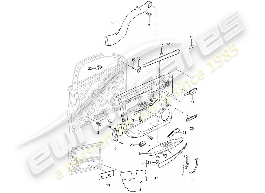 porsche 2007 (cayenne e1 9pa) panel de la puerta diagrama de piezas