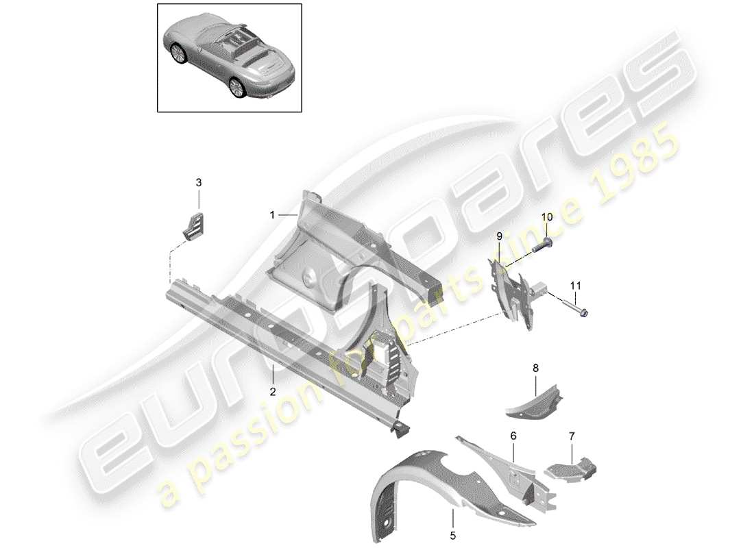 porsche 2014 (991-1) diagrama de piezas del panel lateral