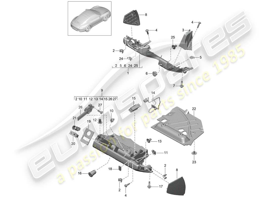 porsche 991 (2016) diagrama de piezas de la guantera