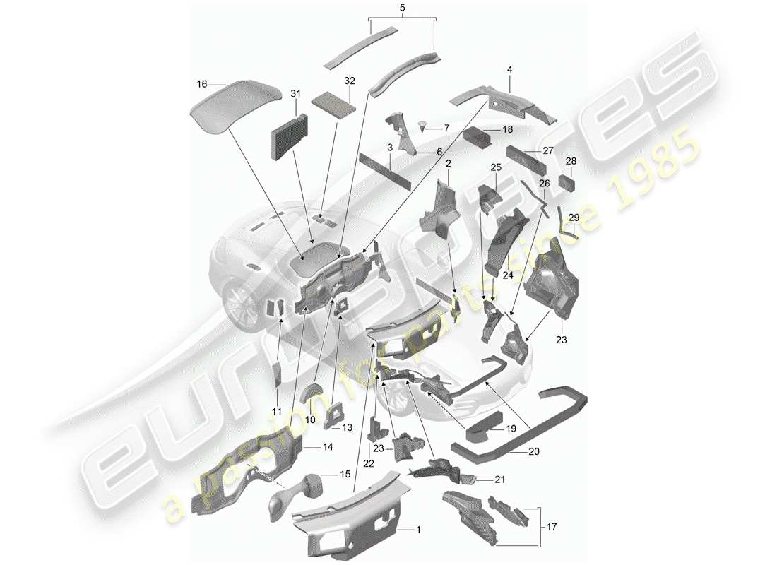 porsche 2014 (981 cayman) carrocería diagrama de piezas