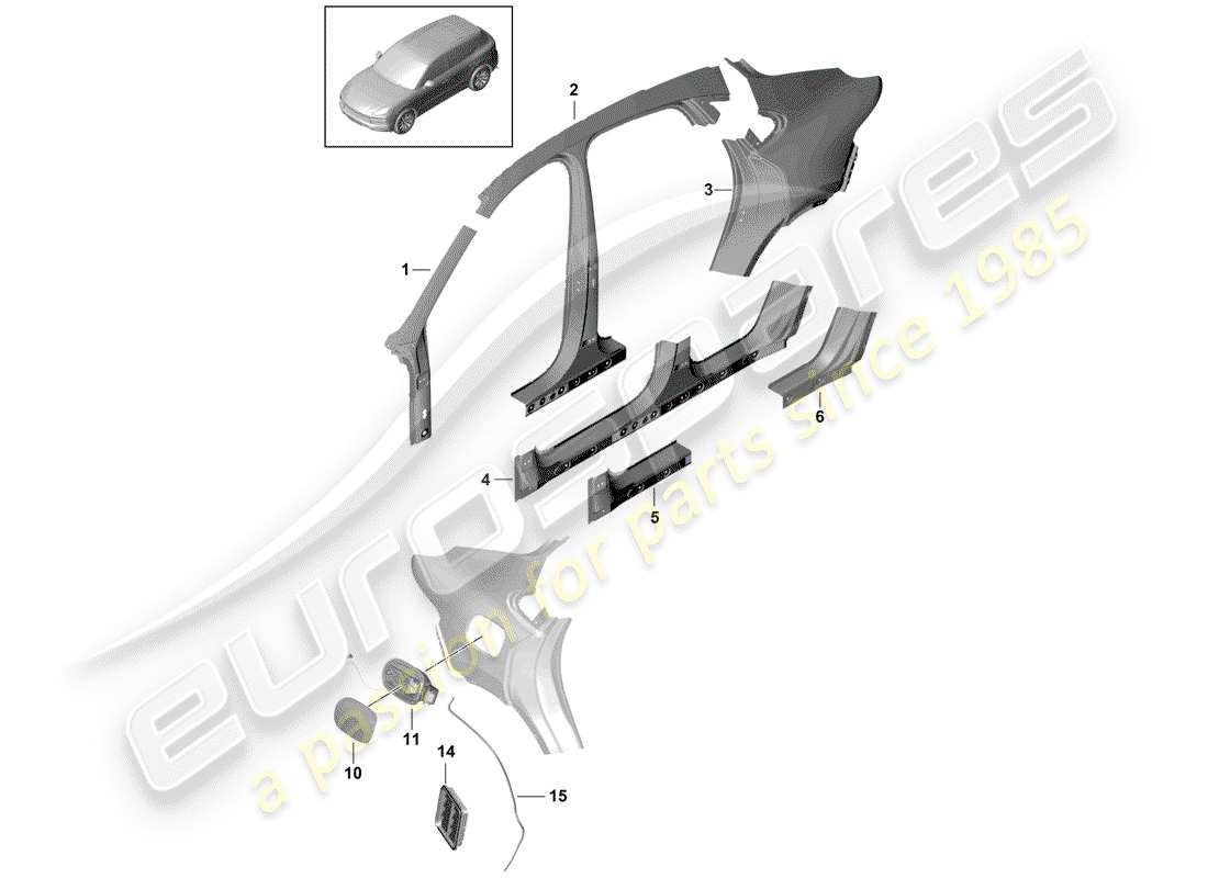 porsche 2020 (cayenne e3 9ya/9yb) diagrama de piezas del panel lateral