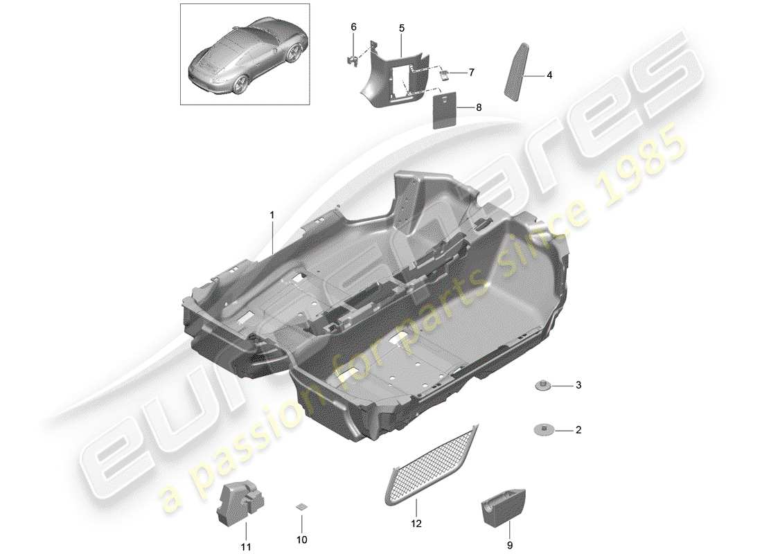 porsche 2015 (991-1) diagrama de piezas de la cubierta del piso