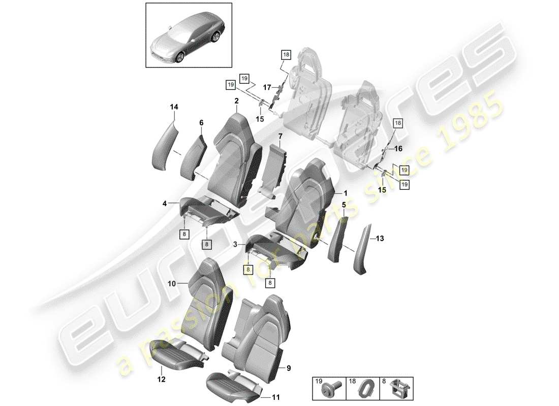 porsche 2017 (panamera 971-1) asiento diagrama de piezas