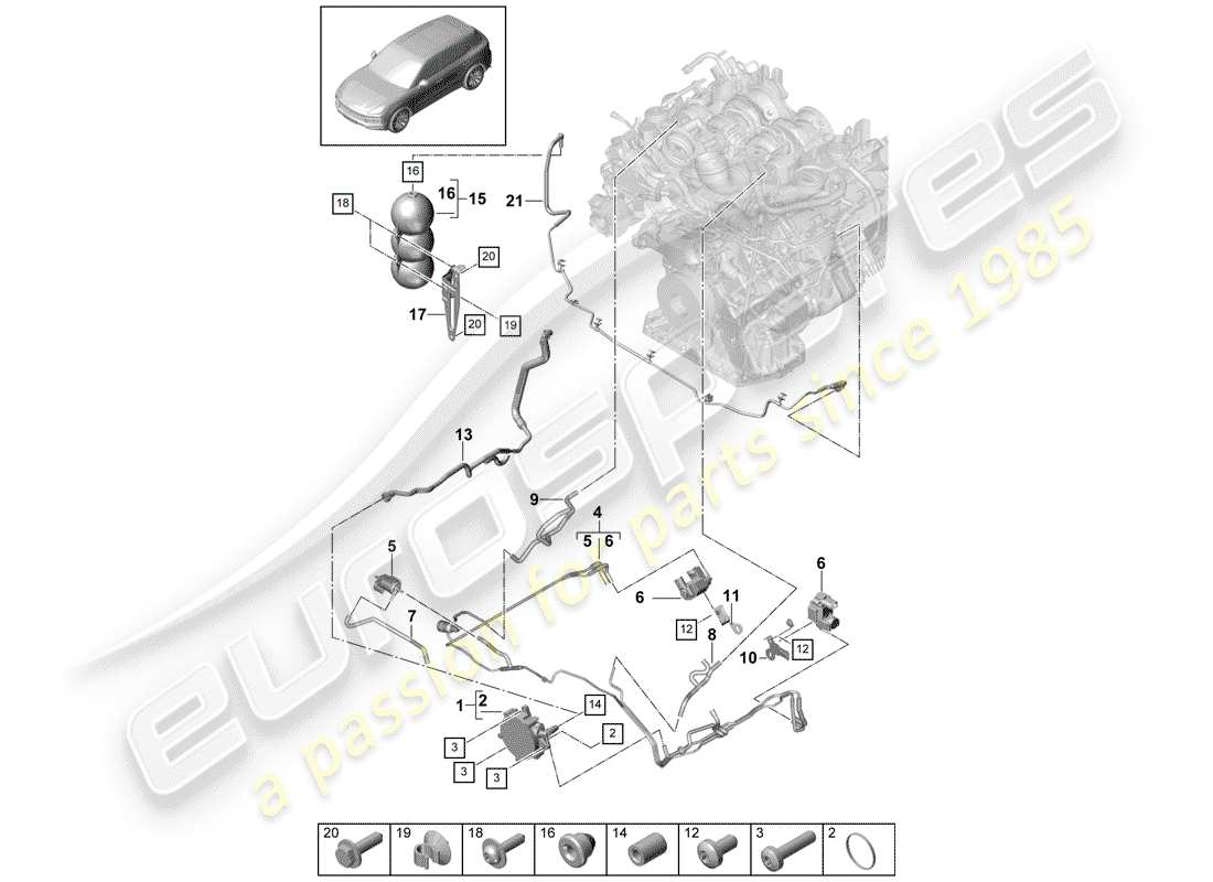 porsche 2018 (cayenne e3 9ya/9yb) sistema de vacío diagrama de piezas