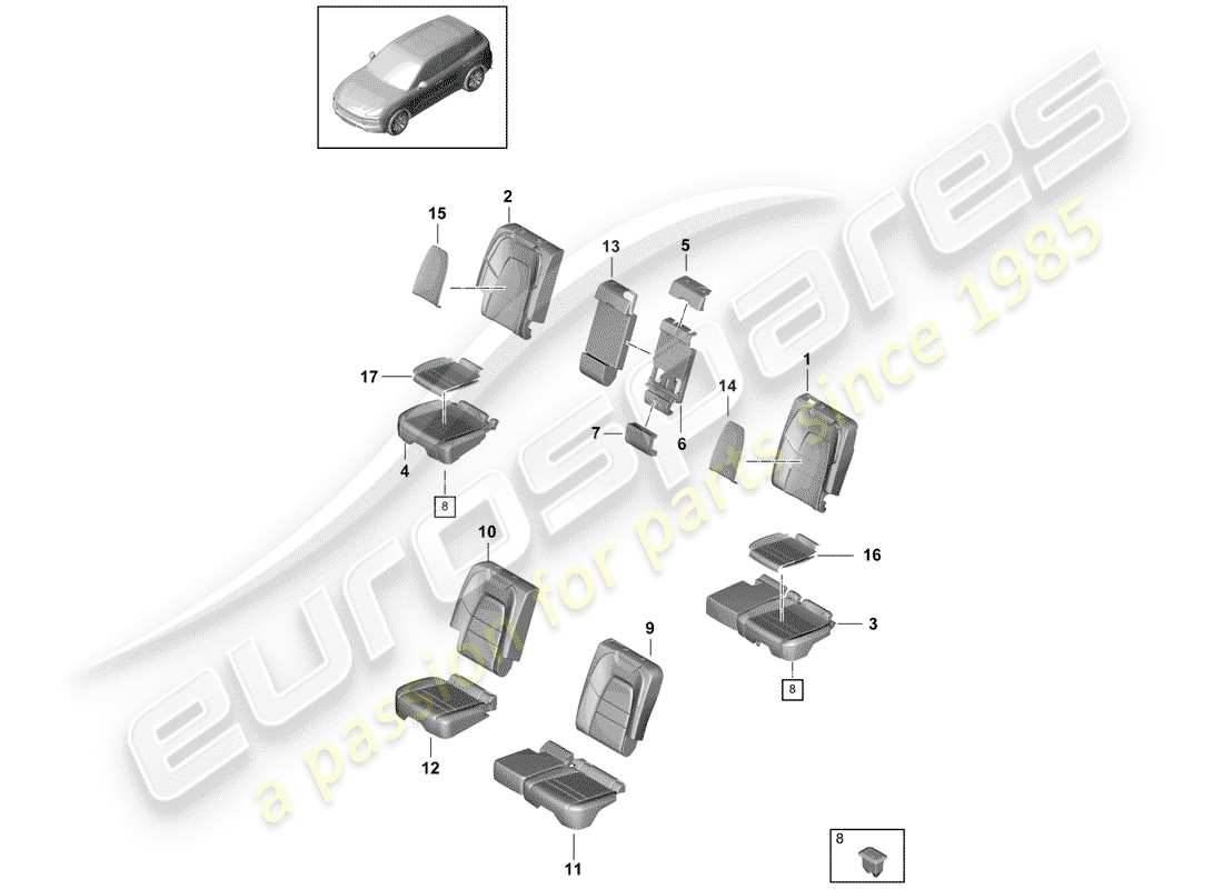 porsche cayenne e3 (2018) diagrama de piezas de seat