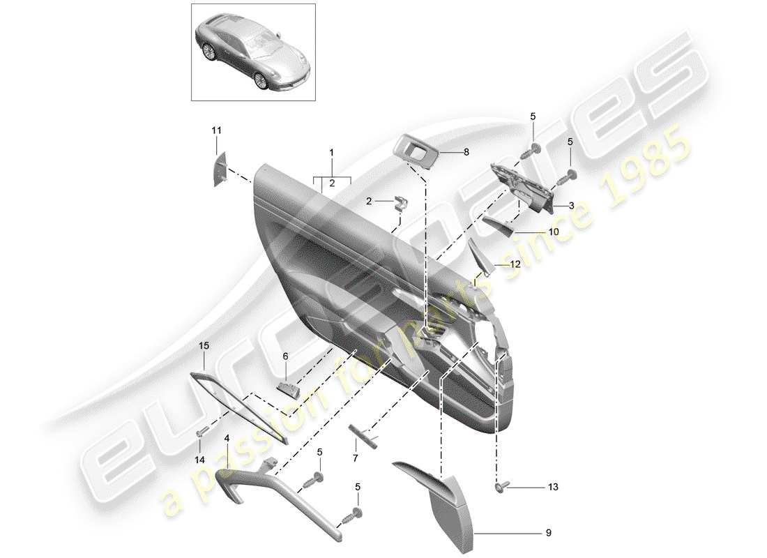 porsche 2017 (991-2) diagrama de piezas del panel de puerta