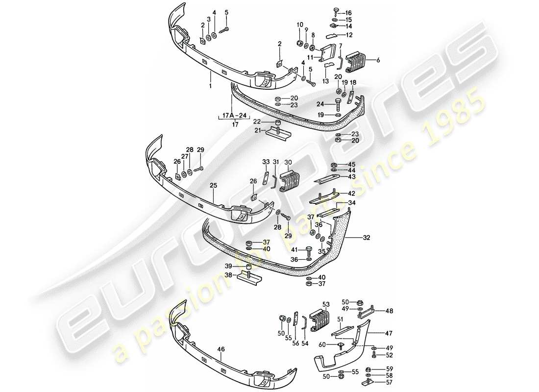porsche 1989 (911) tapa para parachoques - spoiler delantero - esquema de piezas carrera
