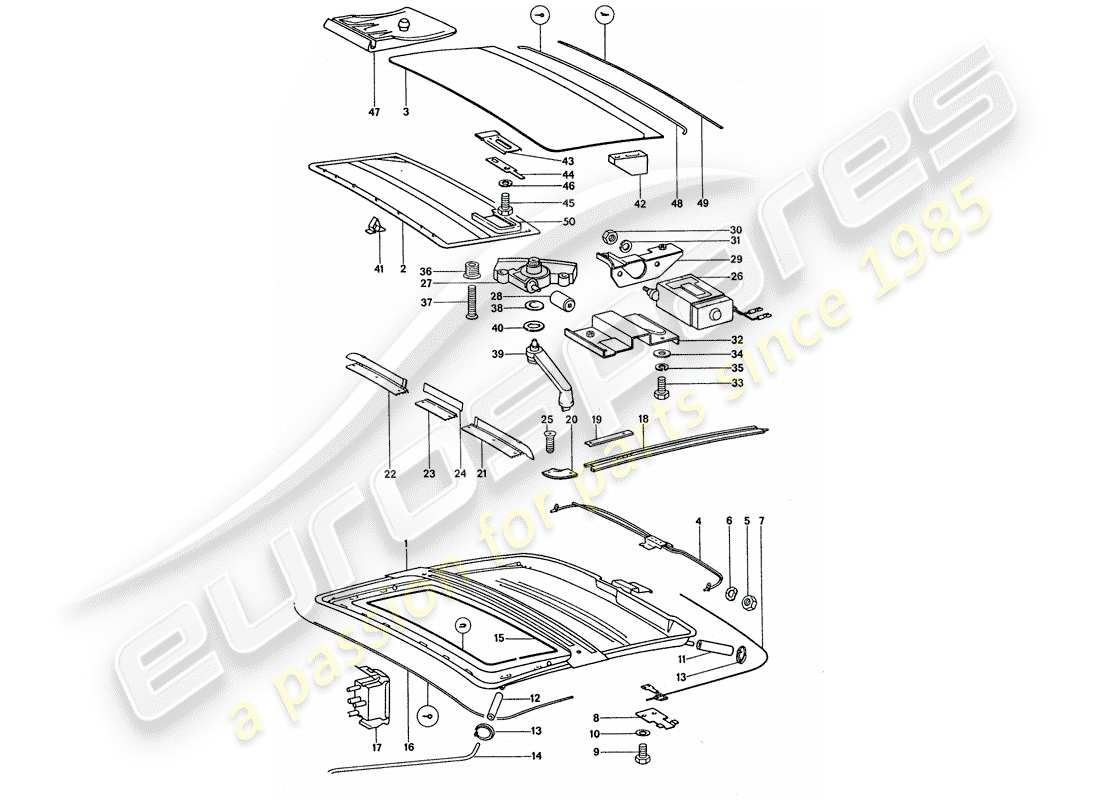 porsche 1975 (911 turbo) techo corredizo/basculante - eléctrico diagrama de piezas