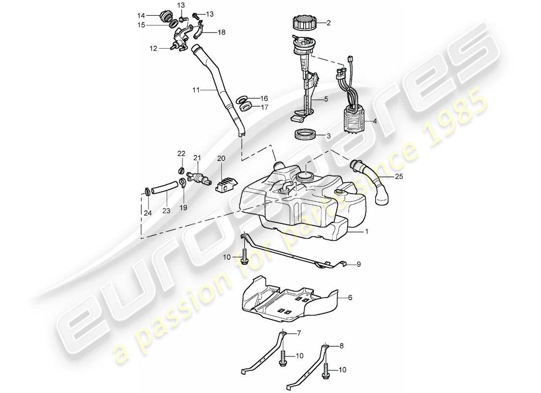 porsche 2004 (996) depósito de combustible diagrama de piezas