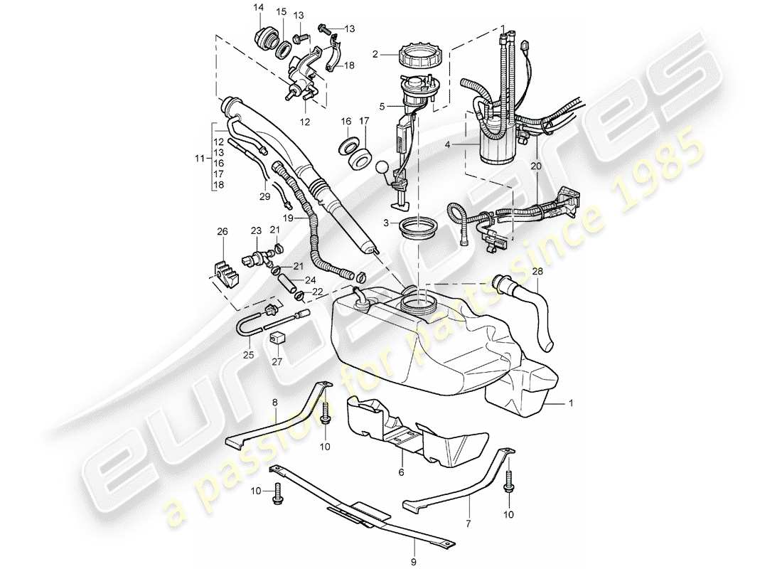 porsche 2004 (996) depósito de combustible diagrama de piezas