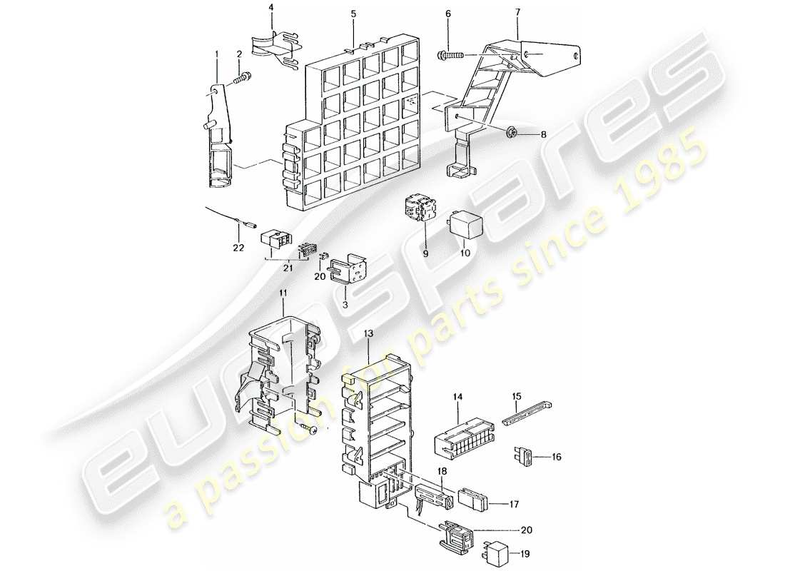 porsche 2003 (986 boxster) caja de fusibles/placa de relé - diagrama de piezas del tablero