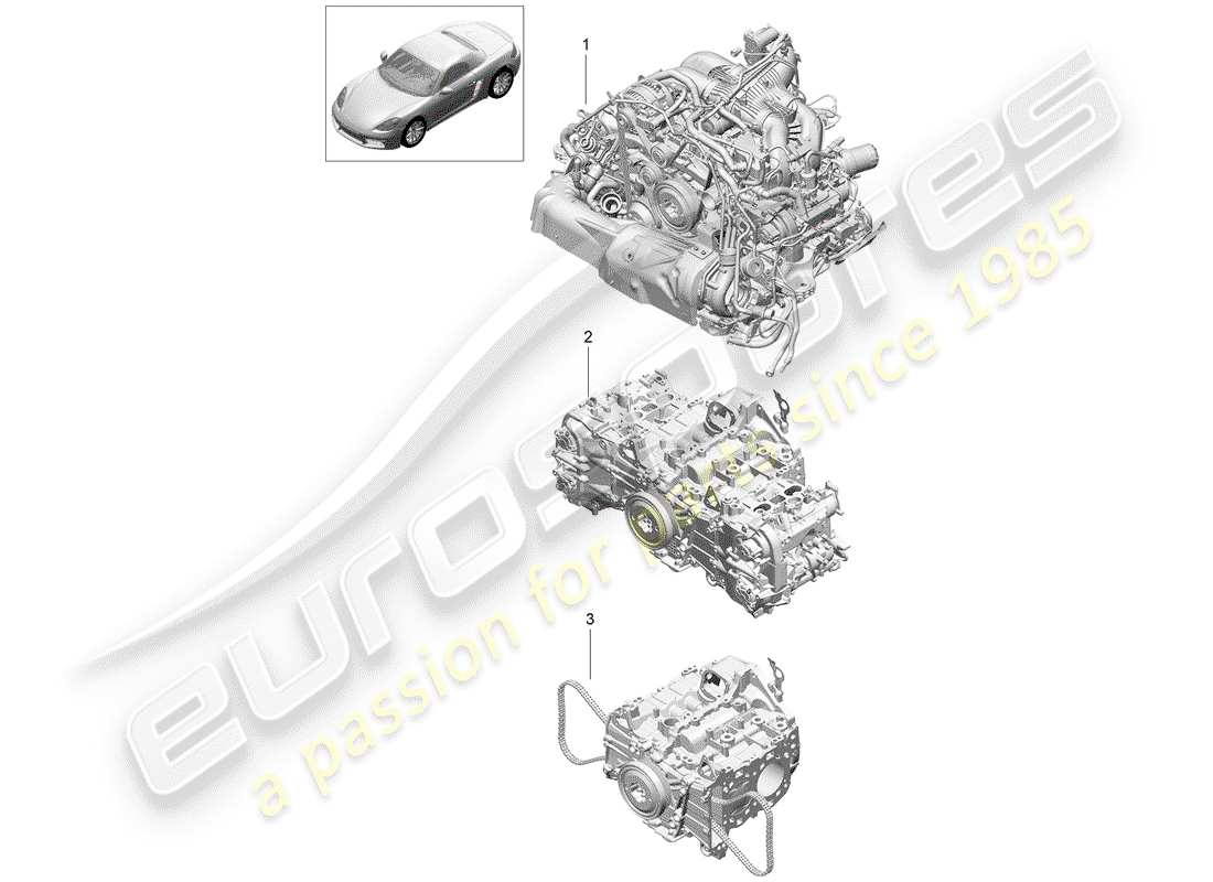 porsche 2017 (718 boxster) motor de repuesto diagrama de piezas