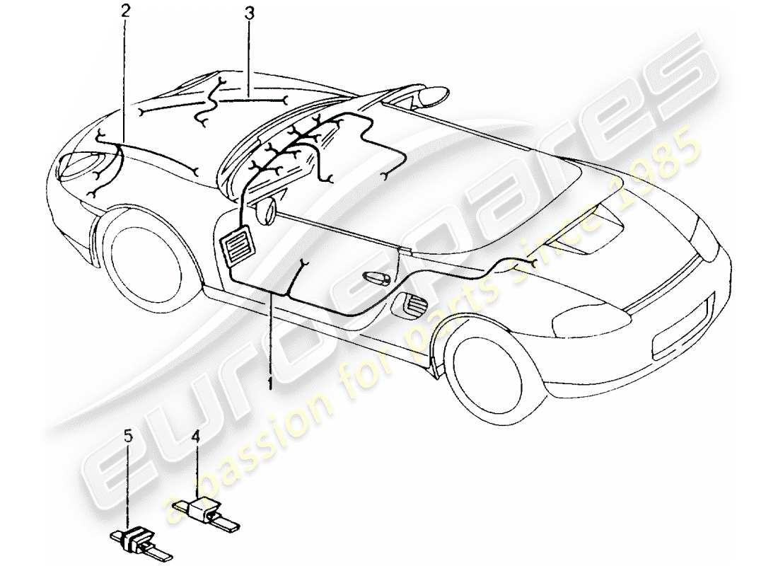 porsche 2002 (986 boxster) mazo de cables - habitáculo - guantera - parte delantera - kit de reparación - sistema de freno antibloqueo -abs- - indicador de desgaste de pastillas de freno - eje delantero diagrama de piezas