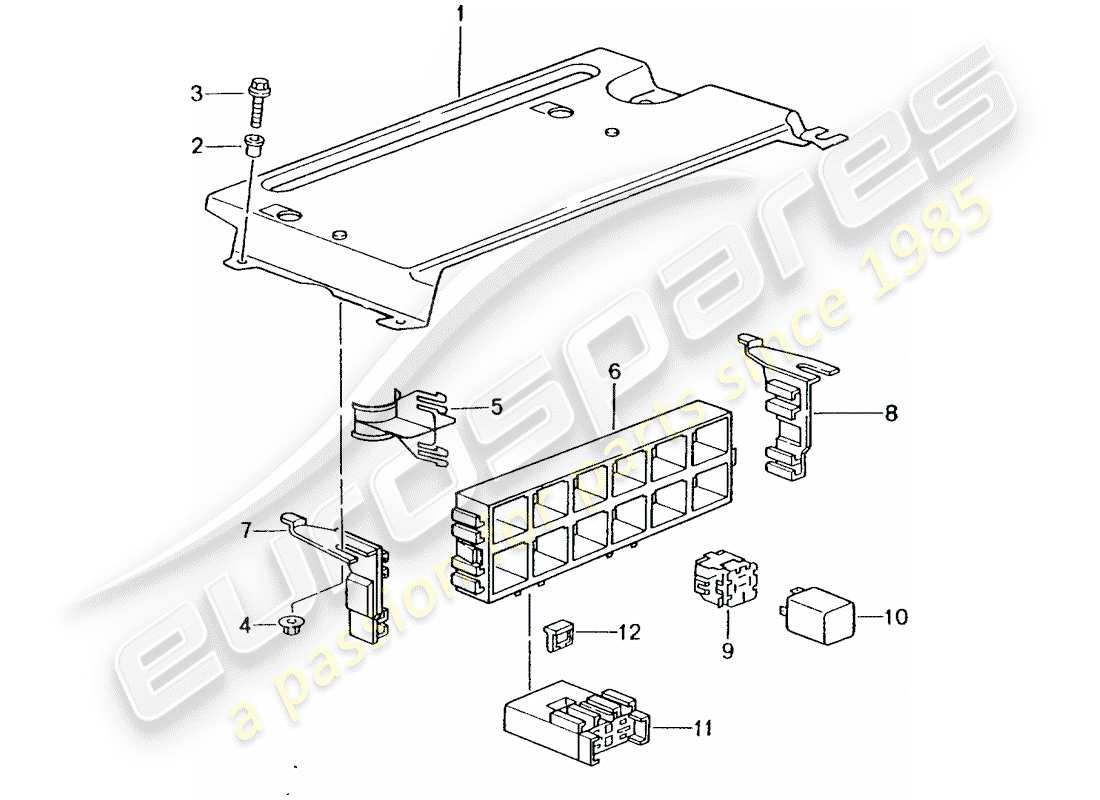 porsche 2002 (996 turbo / gt2) caja de fusibles/placa de relé - extremo trasero diagrama de piezas