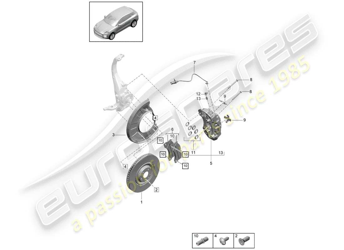 porsche 2020 (macan) frenos de disco diagrama de piezas