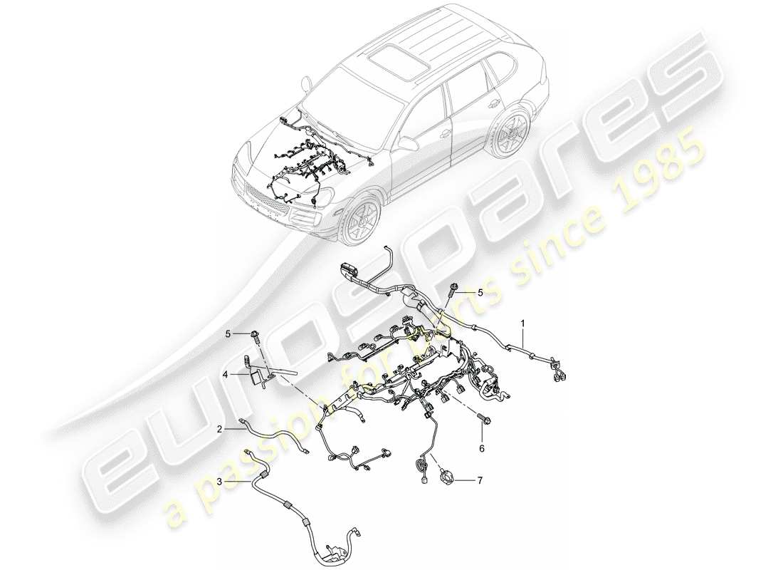porsche 2007 (cayenne e1 9pa) cableando arneses diagrama de piezas