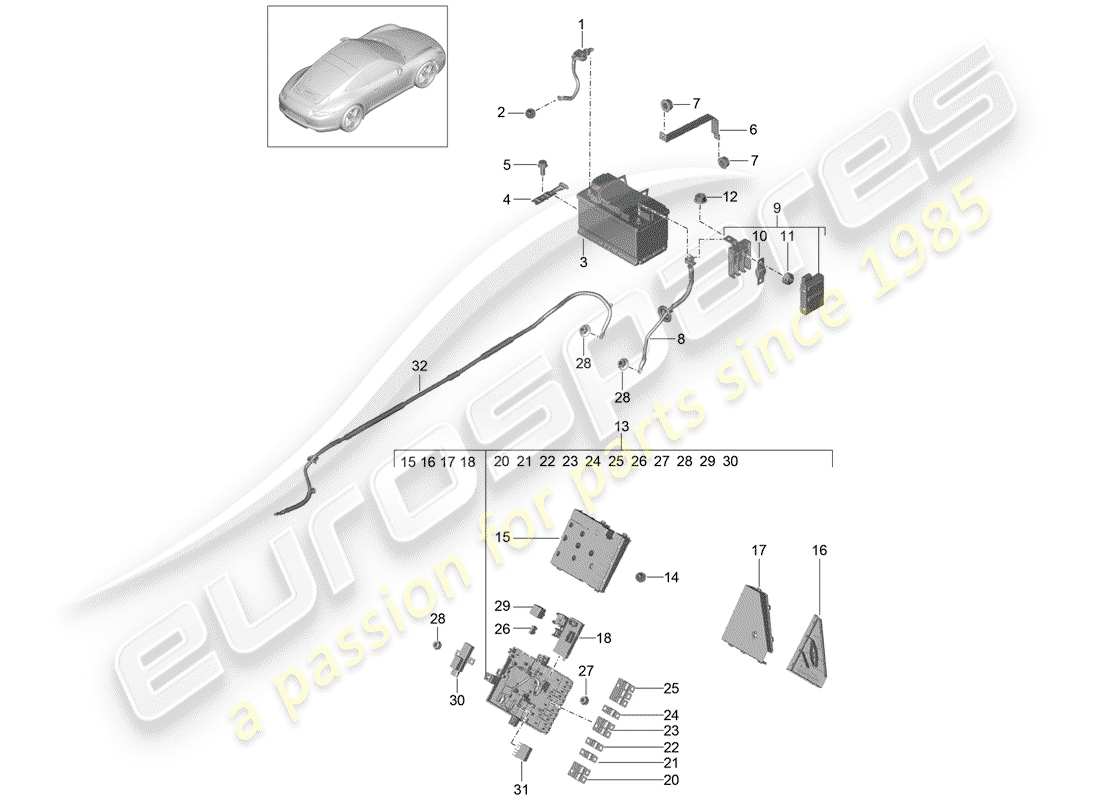 porsche 2014 (991-1) diagrama de piezas de la batería