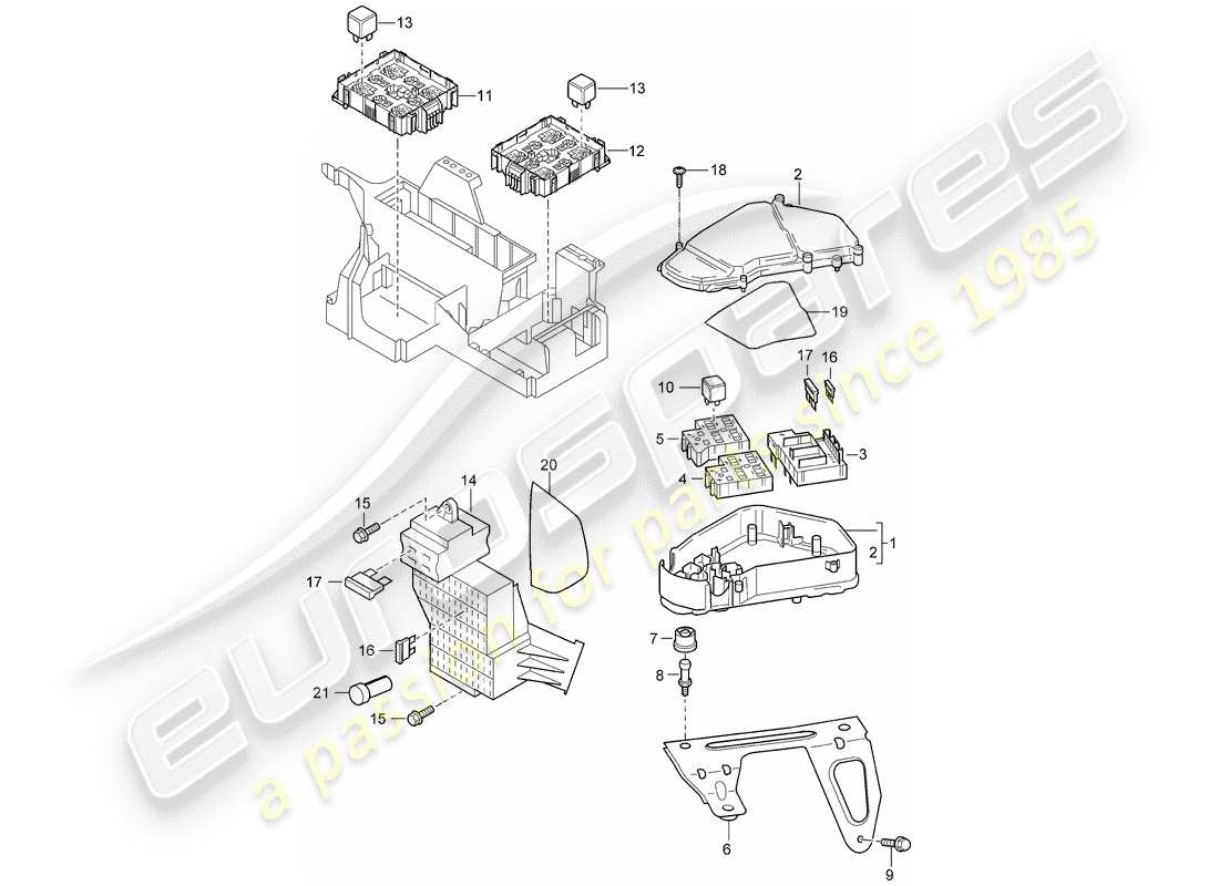 porsche 2008 (cayenne e1 9pa) diagrama de piezas de la caja de fusibles/placa de relé