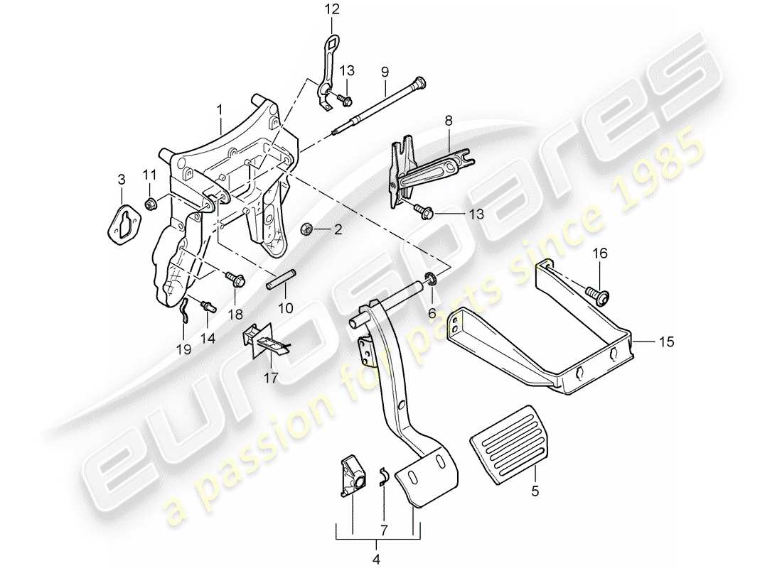 porsche 2010 (cayenne e1 9pa) diagrama de piezas de pedales