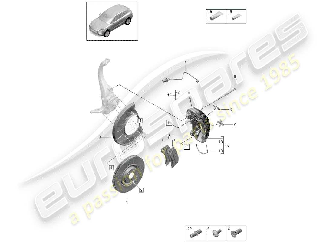 porsche 2019 (macan) frenos de disco diagrama de piezas
