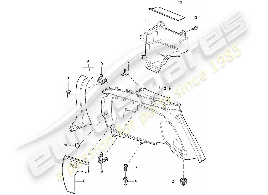 porsche 2007 (cayenne e1 9pa) panel lateral diagrama de piezas