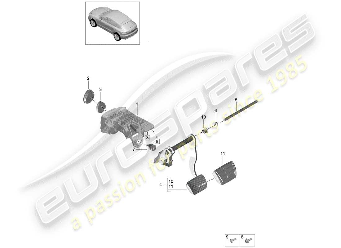 porsche 2019 (macan) operaciones de freno diagrama de piezas