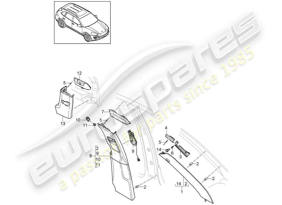 porsche 2018 (cayenne e2 92a) recubrimiento diagrama de piezas