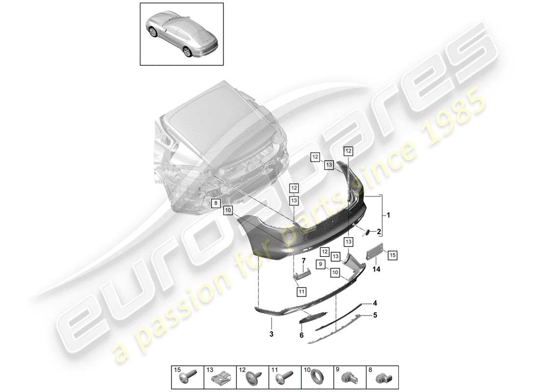 porsche 2017 (panamera 971-1) parachoque diagrama de piezas