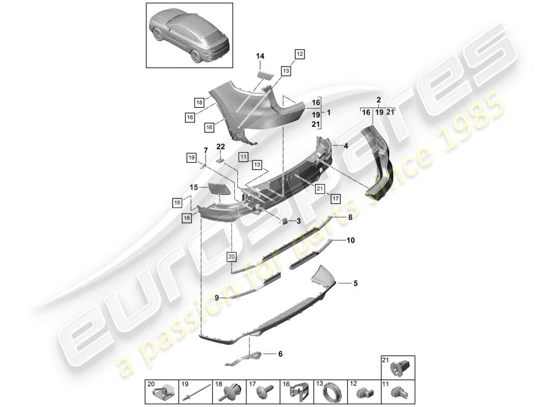 porsche 2020 (cayenne e3 9ya/9yb) diagrama de piezas del parachoques