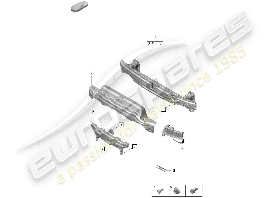 porsche 2019 (718 boxster spyder) diagrama de piezas del soporte de parachoques