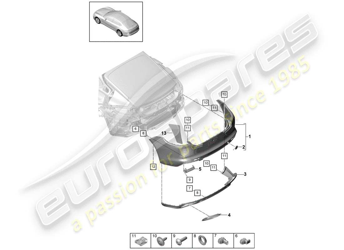 porsche 2019 (panamera 971-1) parachoque diagrama de piezas