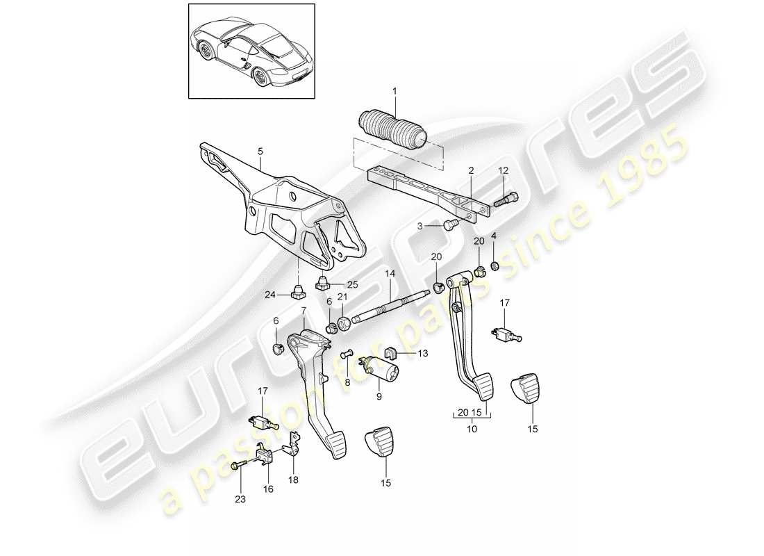 porsche 2010 (987 cayman) pedales diagrama de piezas