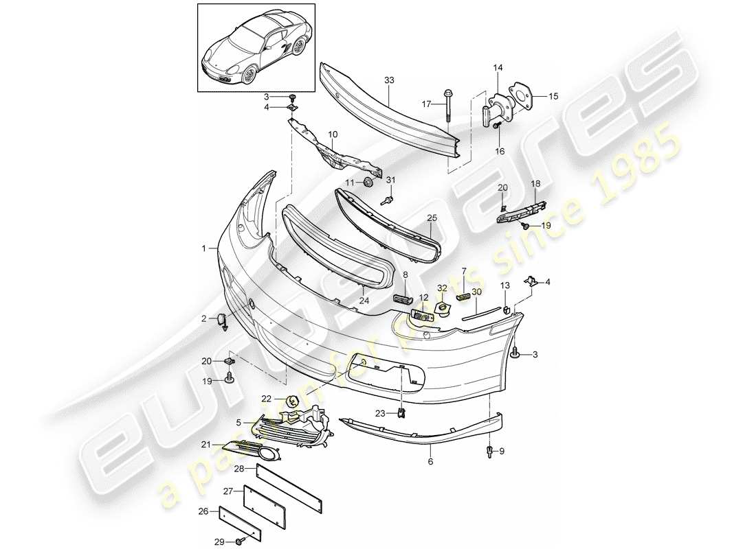 porsche 2009 (987 cayman) diagrama de piezas del parachoques