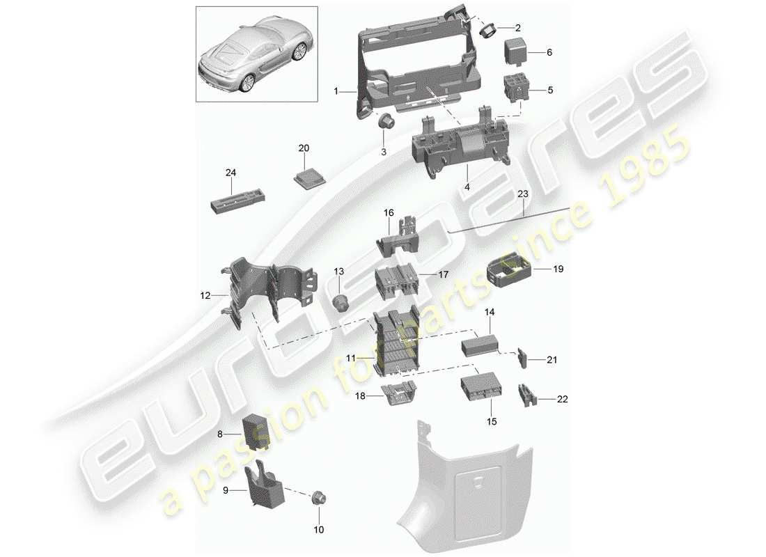 porsche 2016 (981 cayman gt4) caja de fusibles/placa de relés diagrama de piezas