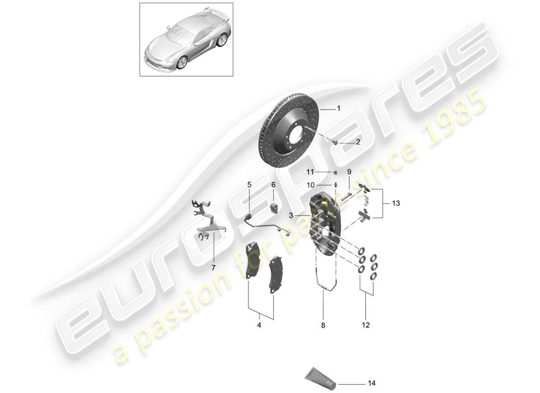 porsche 2016 (981 cayman gt4) frenos de disco diagrama de piezas