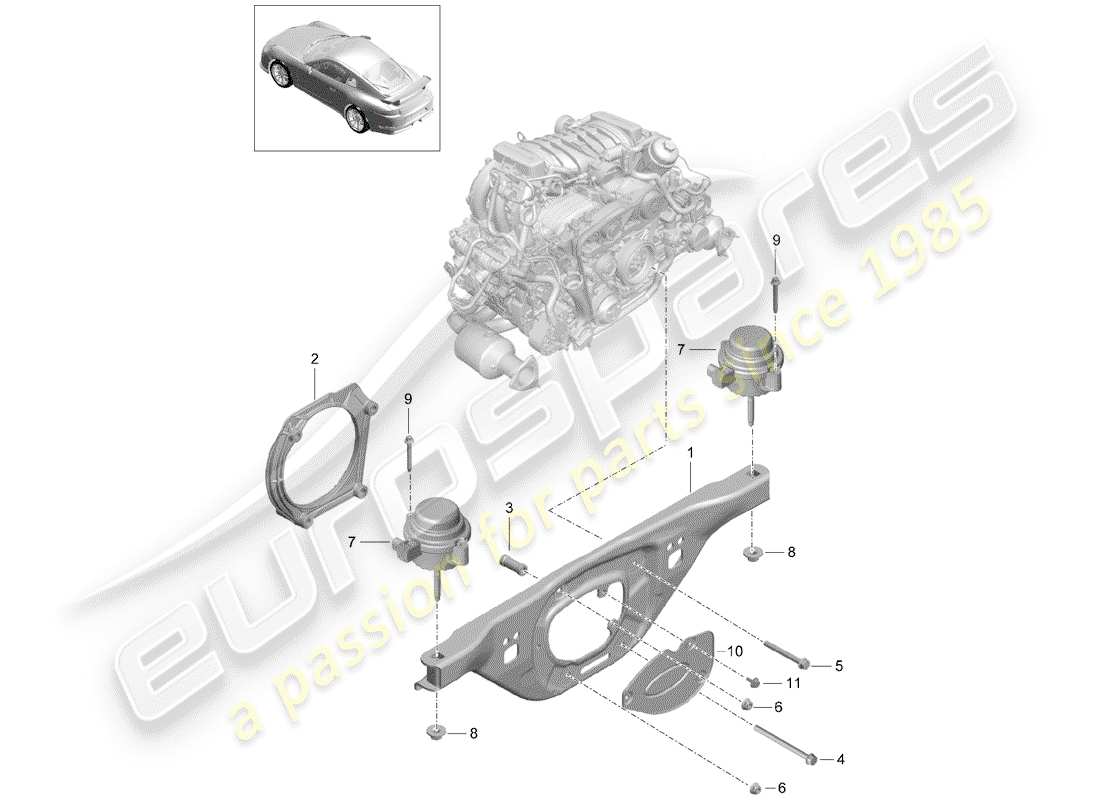 porsche 991r/gt3/rs (2019) diagrama de piezas del dispositivo de elevación del motor