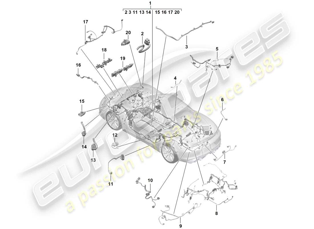 porsche 2019 (718 boxster spyder) arneses de cableado diagrama de piezas
