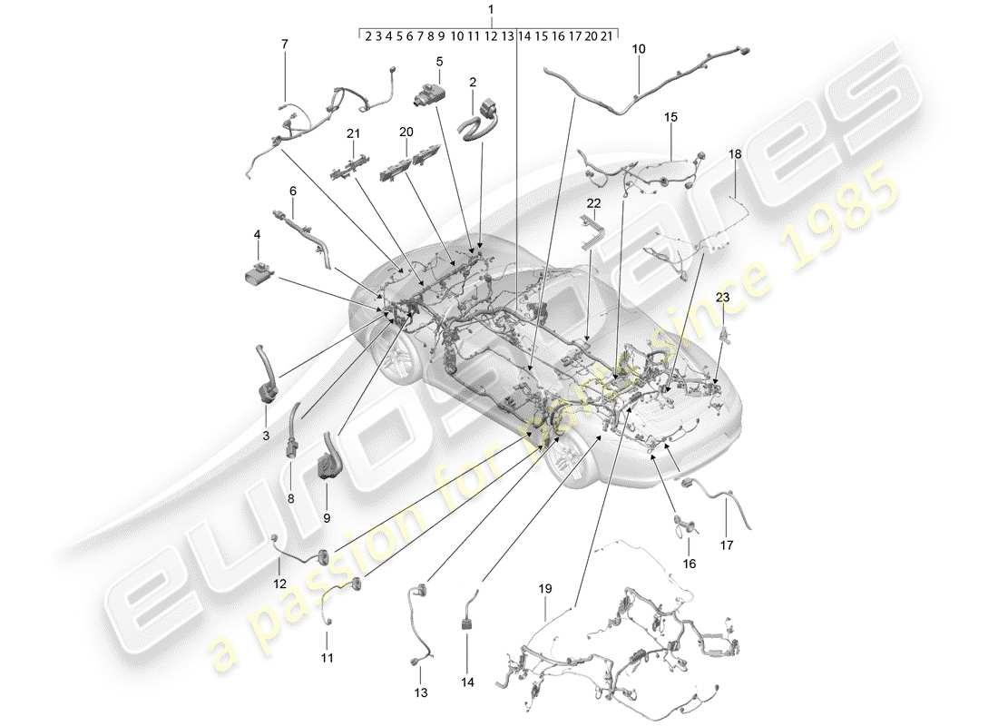 porsche 2013 (991-1) cableando arneses diagrama de piezas