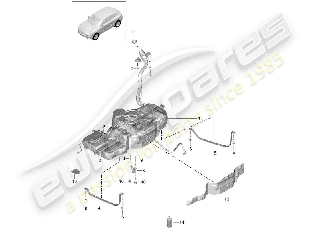 porsche 2018 (macan) depósito de combustible diagrama de piezas
