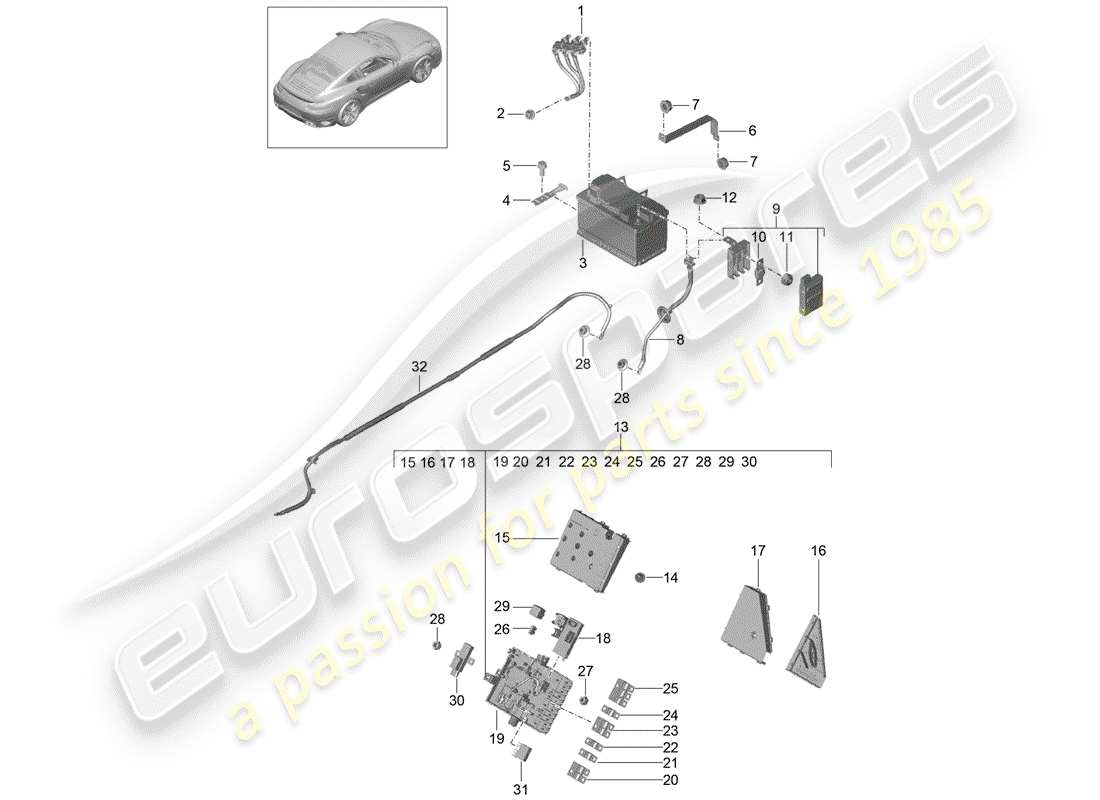 porsche 2016 (991-1 turbo) diagrama de piezas de la batería