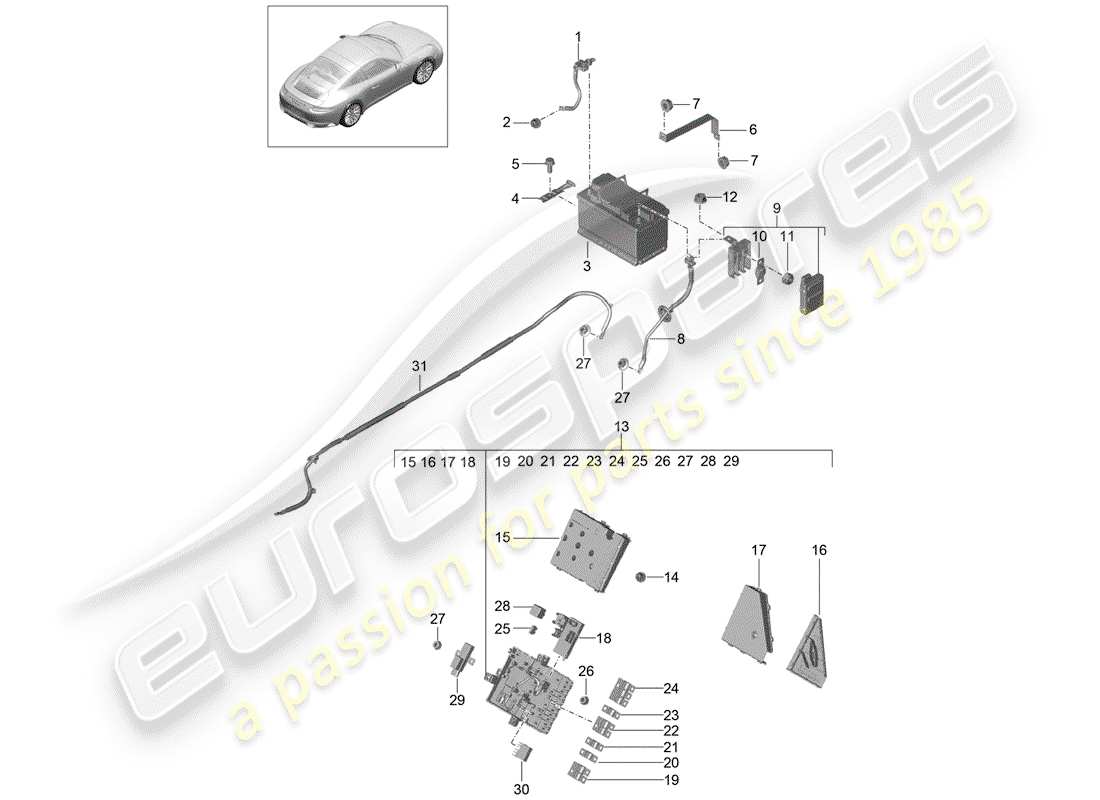 porsche 2017 (991-2) diagrama de piezas de la batería