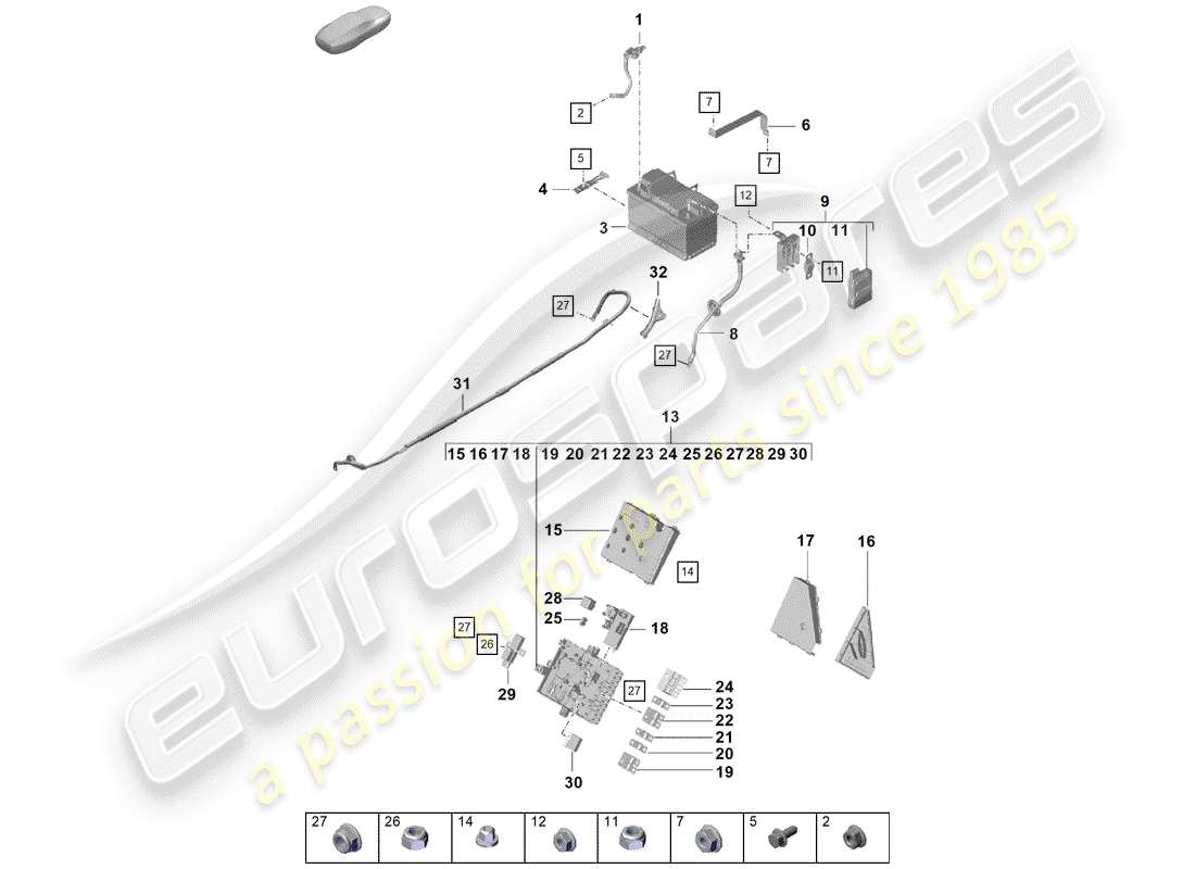 porsche 2020 (718 boxster spyder) batería diagrama de piezas