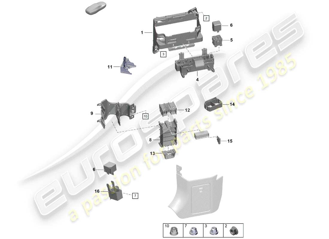 porsche 2020 (718 boxster spyder) caja de fusibles/placa de relés diagrama de piezas