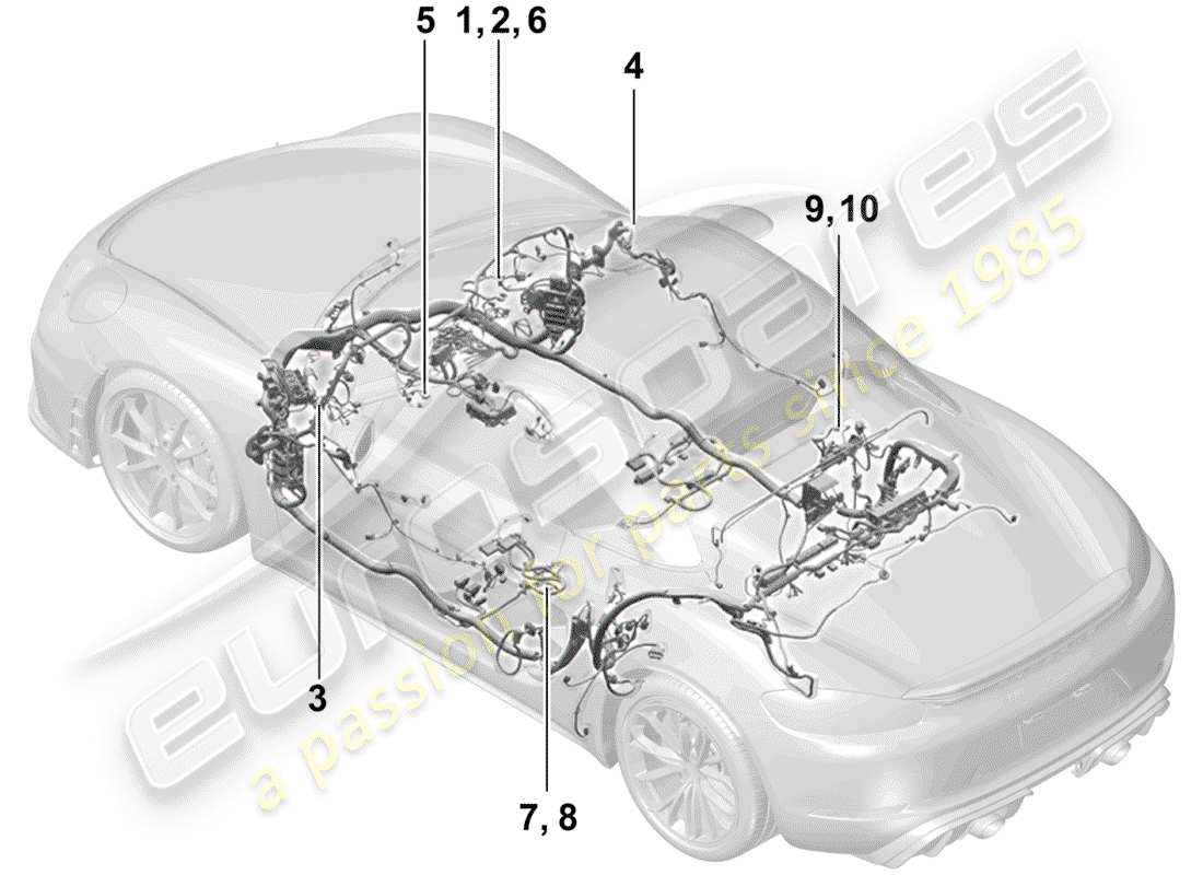 porsche 2020 (718 boxster spyder) cableando arneses diagrama de piezas
