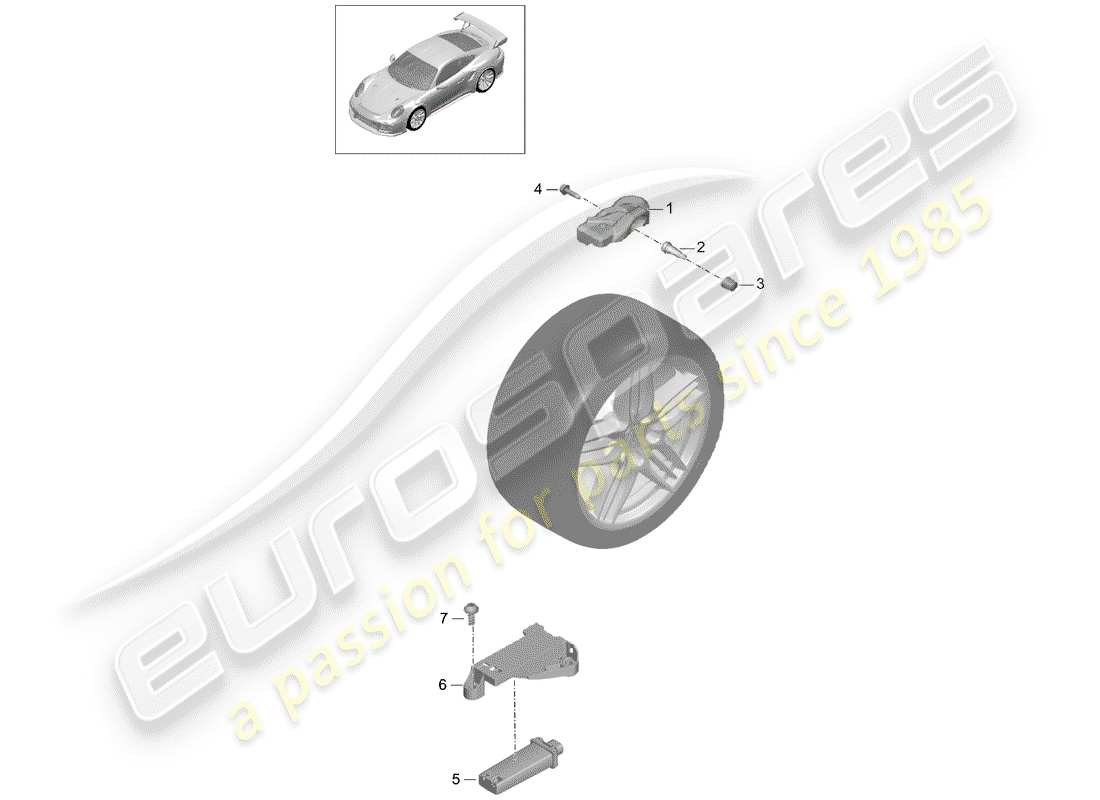 porsche 2020 (991-2 turbo) sistema de control de presión de neumáticos diagrama de piezas