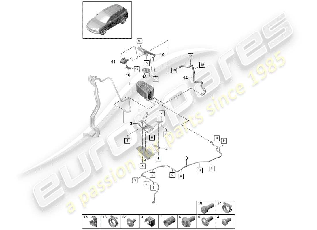 porsche 2020 (cayenne e3 9ya/9yb) diagrama de piezas del recipiente de emisiones evaporativas