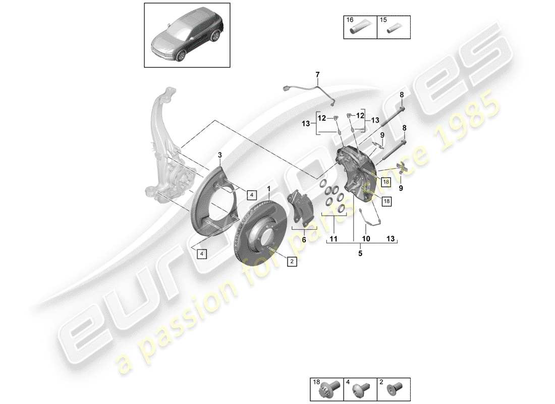 porsche 2020 (cayenne e3 9ya/9yb) frenos de disco diagrama de piezas