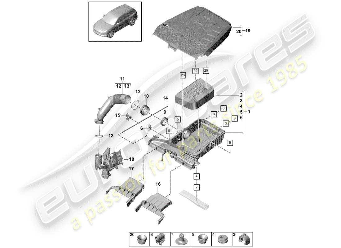 porsche 2020 (cayenne e3 9ya/9yb) filtro de aire con conexión diagrama de piezas